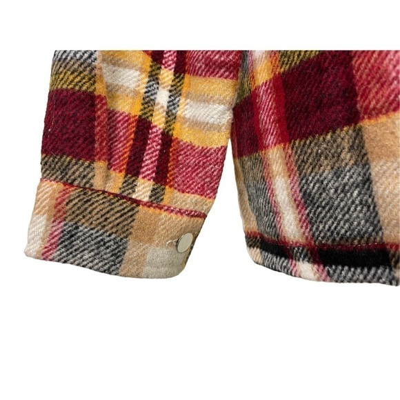 Womens Plaid Button Front Shirt Jacket Shacket Large Tan Black Red EUC - Picture 6 of 8